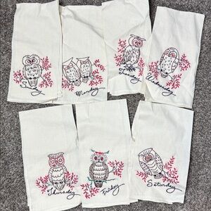 New Antique hand embroidered Flour Sack Kitchen Towels owls